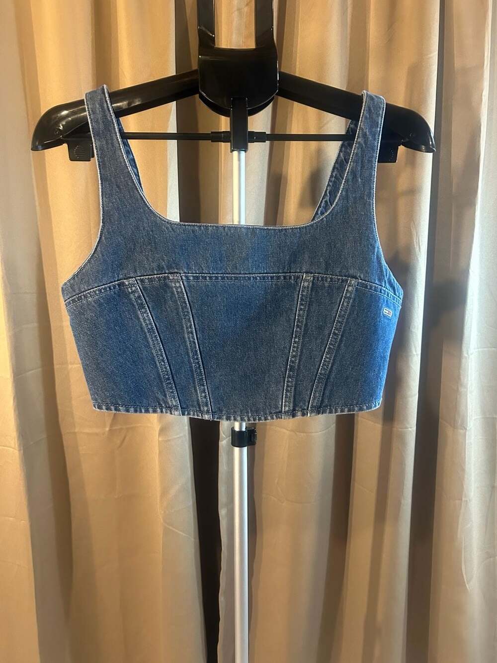 Tommy Jeans Women's Denim Bustier Crop Top with Zipper Back
